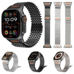 Pulseira de relógio magnética em aço inoxidável tipo W esqueleto longo, para Apple Watch 46mm / 49mm / 45mm / 44mm