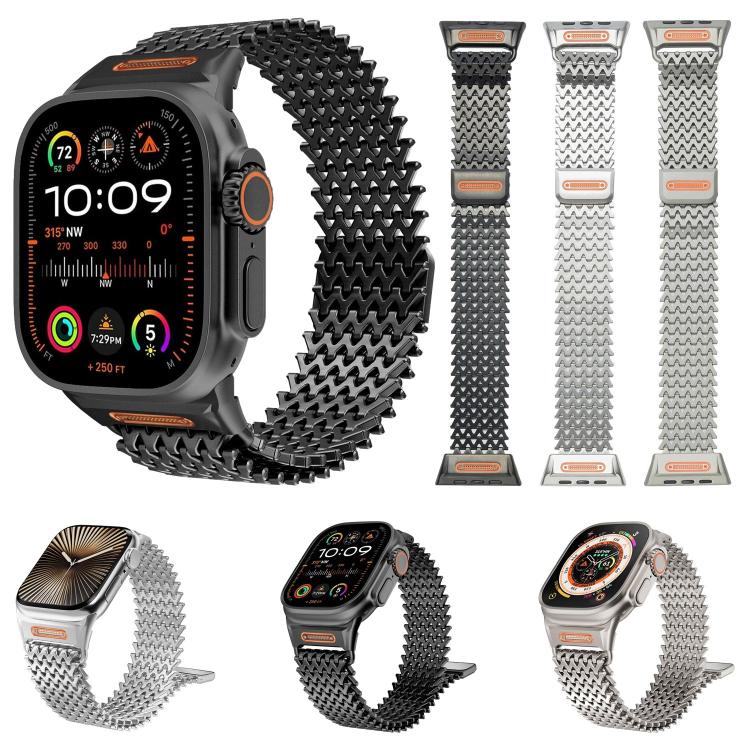 Pulseira de relógio magnética em aço inoxidável tipo W esqueleto longo, para Apple Watch 46mm / 49mm / 45mm / 44mm