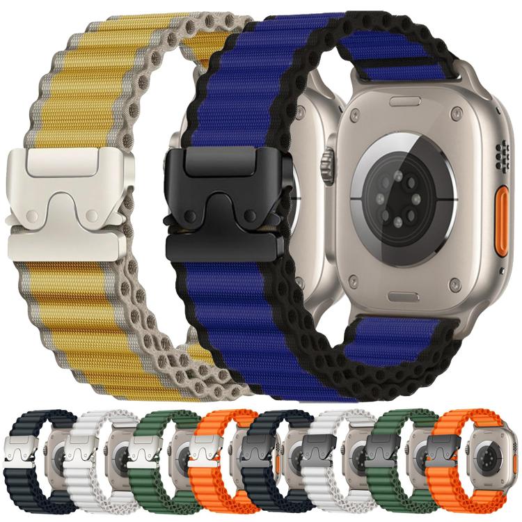 Correia de relógio em nylon largo nervurado com fivela de paraquedas para Apple Watch 46mm / 49mm / 45mm / 44mm, para Apple Watch 42mm / 41mm / 40mm / 38mm