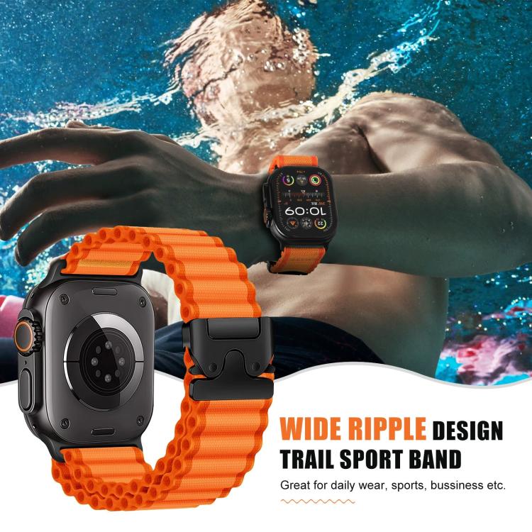 Correia de relógio em nylon largo nervurado com fivela de paraquedas para Apple Watch 46mm / 49mm / 45mm / 44mm, para Apple Watch 42mm / 41mm / 40mm / 38mm