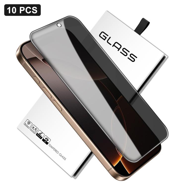10pcs 360-Degree Privacy Silk-Screen Print Large Curved Edge High-Aluminium Tempered Glass Film, For iPhone 17e / 16e, For iPhone 17 Pro Max, For iPhone 17 Pro, For iPhone 17, For iPhone Air, For iPhone 16 Pro Max, For iPhone 16 Pro, For iPhone 16 Plus...