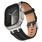 Correia de relógio em pele vegana Crazy Horse com fivela prateada em aço inoxidável, para Apple Watch 46mm / 49mm / 45mm / 44mm