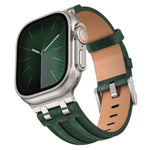 Correia de relógio em pele vegana Crazy Horse com fivela prateada em aço inoxidável, para Apple Watch 46mm / 49mm / 45mm / 44mm