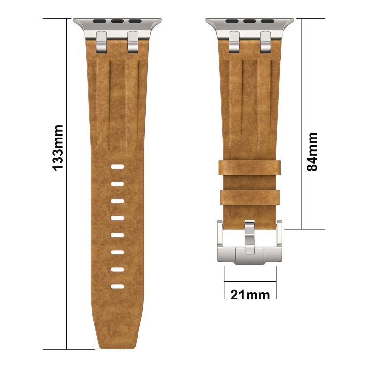 Correia de relógio em pele vegana Crazy Horse com fivela prateada em aço inoxidável, para Apple Watch 46mm / 49mm / 45mm / 44mm