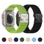 Correia de relógio em nylon tecido com padrão de montanha e ponta metálica com fivela de paraquedas, para Apple Watch 46mm / 49mm / 45mm / 44mm, para Apple Watch 42mm / 41mm / 40mm / 38mm