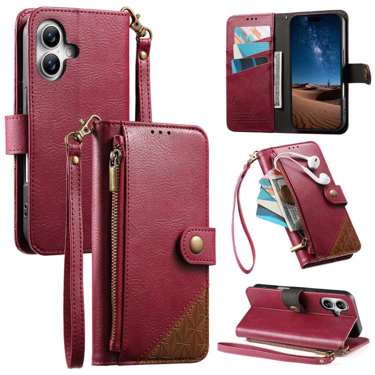 Capa para telemóvel carteira com fecho e costura em pele vegana com alça, para iPhone 17 Pro Max, para iPhone 17 Pro, para iPhone 17, para iPhone Air, para iPhone 16 Pro Max, para iPhone 16 Pro, para iPhone 16 Plus, para iPhone 16