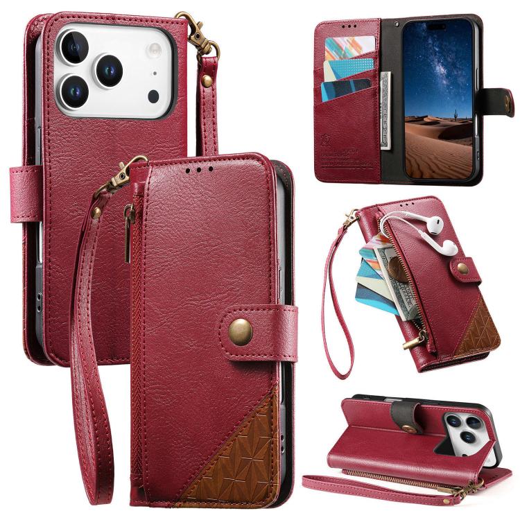 Capa para telemóvel carteira com fecho e costura em pele vegana com alça, para iPhone 17 Pro Max, para iPhone 17 Pro, para iPhone 17, para iPhone Air, para iPhone 16 Pro Max, para iPhone 16 Pro, para iPhone 16 Plus, para iPhone 16