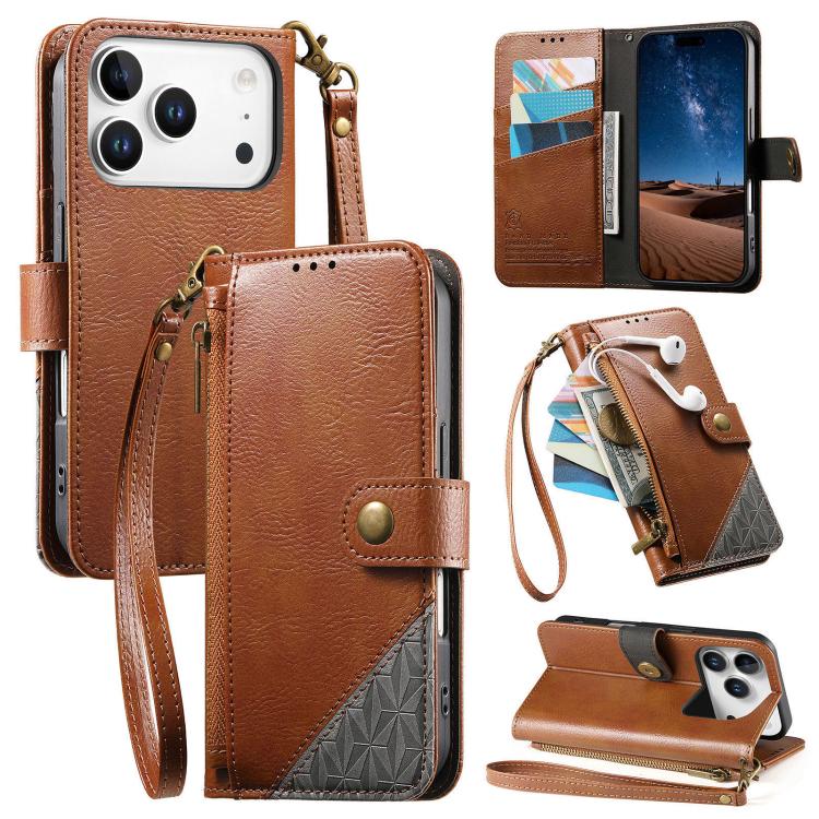 Capa para telemóvel carteira com fecho e costura em pele vegana com alça, para iPhone 17 Pro Max, para iPhone 17 Pro, para iPhone 17, para iPhone Air, para iPhone 16 Pro Max, para iPhone 16 Pro, para iPhone 16 Plus, para iPhone 16