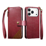Capa para telemóvel carteira com fecho e costura em pele vegana com alça, para iPhone 17 Pro Max, para iPhone 17 Pro, para iPhone 17, para iPhone Air, para iPhone 16 Pro Max, para iPhone 16 Pro, para iPhone 16 Plus, para iPhone 16