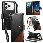 Capa para telemóvel carteira com fecho e costura em pele vegana com alça, para iPhone 17 Pro Max, para iPhone 17 Pro, para iPhone 17, para iPhone Air, para iPhone 16 Pro Max, para iPhone 16 Pro, para iPhone 16 Plus, para iPhone 16