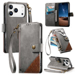 Capa para telemóvel carteira com fecho e costura em pele vegana com alça, para iPhone 17 Pro Max, para iPhone 17 Pro, para iPhone 17, para iPhone Air, para iPhone 16 Pro Max, para iPhone 16 Pro, para iPhone 16 Plus, para iPhone 16