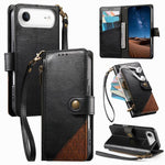 Capa para telemóvel carteira com fecho e costura em pele vegana com alça, para iPhone 17 Pro Max, para iPhone 17 Pro, para iPhone 17, para iPhone Air, para iPhone 16 Pro Max, para iPhone 16 Pro, para iPhone 16 Plus, para iPhone 16