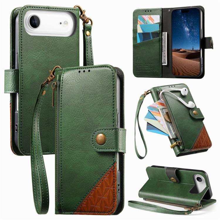 Capa para telemóvel carteira com fecho e costura em pele vegana com alça, para iPhone 17 Pro Max, para iPhone 17 Pro, para iPhone 17, para iPhone Air, para iPhone 16 Pro Max, para iPhone 16 Pro, para iPhone 16 Plus, para iPhone 16