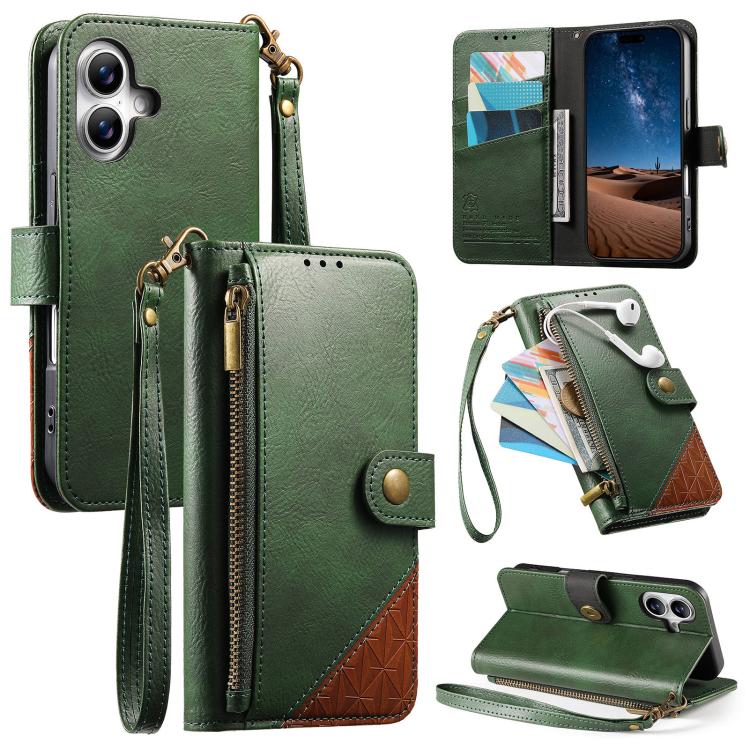 Capa para telemóvel carteira com fecho e costura em pele vegana com alça, para iPhone 17 Pro Max, para iPhone 17 Pro, para iPhone 17, para iPhone Air, para iPhone 16 Pro Max, para iPhone 16 Pro, para iPhone 16 Plus, para iPhone 16