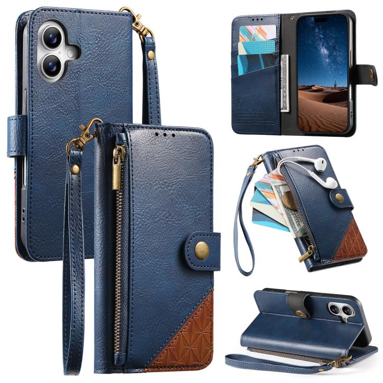 Capa para telemóvel carteira com fecho e costura em pele vegana com alça, para iPhone 17 Pro Max, para iPhone 17 Pro, para iPhone 17, para iPhone Air, para iPhone 16 Pro Max, para iPhone 16 Pro, para iPhone 16 Plus, para iPhone 16