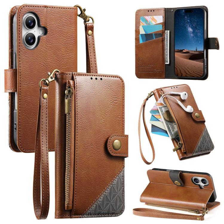 Capa para telemóvel carteira com fecho e costura em pele vegana com alça, para iPhone 17 Pro Max, para iPhone 17 Pro, para iPhone 17, para iPhone Air, para iPhone 16 Pro Max, para iPhone 16 Pro, para iPhone 16 Plus, para iPhone 16