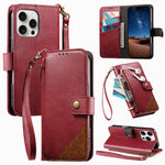 Capa para telemóvel carteira com fecho e costura em pele vegana com alça, para iPhone 17 Pro Max, para iPhone 17 Pro, para iPhone 17, para iPhone Air, para iPhone 16 Pro Max, para iPhone 16 Pro, para iPhone 16 Plus, para iPhone 16