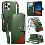 Capa para telemóvel carteira com fecho e costura em pele vegana com alça, para iPhone 17 Pro Max, para iPhone 17 Pro, para iPhone 17, para iPhone Air, para iPhone 16 Pro Max, para iPhone 16 Pro, para iPhone 16 Plus, para iPhone 16