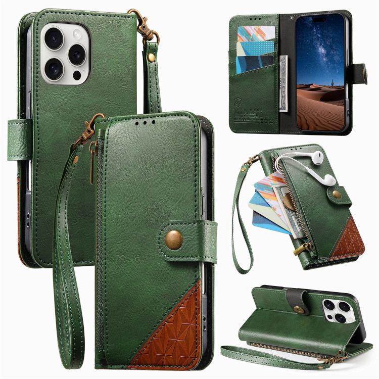 Capa para telemóvel carteira com fecho e costura em pele vegana com alça, para iPhone 17 Pro Max, para iPhone 17 Pro, para iPhone 17, para iPhone Air, para iPhone 16 Pro Max, para iPhone 16 Pro, para iPhone 16 Plus, para iPhone 16