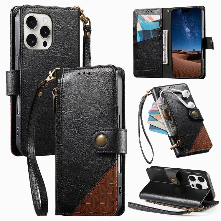 Capa para telemóvel carteira com fecho e costura em pele vegana com alça, para iPhone 17 Pro Max, para iPhone 17 Pro, para iPhone 17, para iPhone Air, para iPhone 16 Pro Max, para iPhone 16 Pro, para iPhone 16 Plus, para iPhone 16