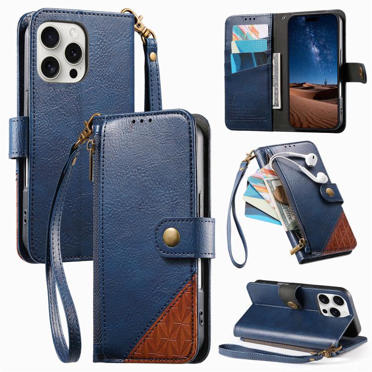 Capa para telemóvel carteira com fecho e costura em pele vegana com alça, para iPhone 17 Pro Max, para iPhone 17 Pro, para iPhone 17, para iPhone Air, para iPhone 16 Pro Max, para iPhone 16 Pro, para iPhone 16 Plus, para iPhone 16