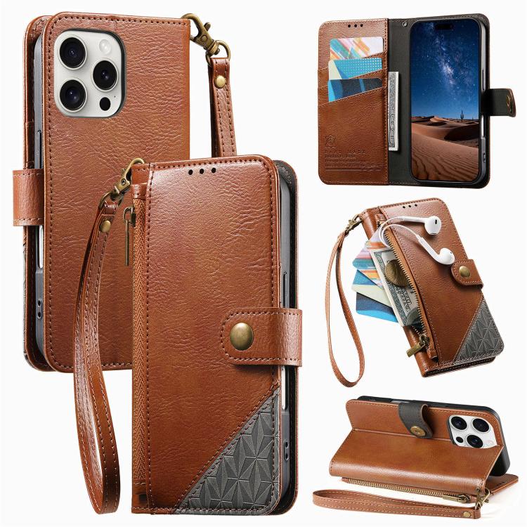 Capa para telemóvel carteira com fecho e costura em pele vegana com alça, para iPhone 17 Pro Max, para iPhone 17 Pro, para iPhone 17, para iPhone Air, para iPhone 16 Pro Max, para iPhone 16 Pro, para iPhone 16 Plus, para iPhone 16