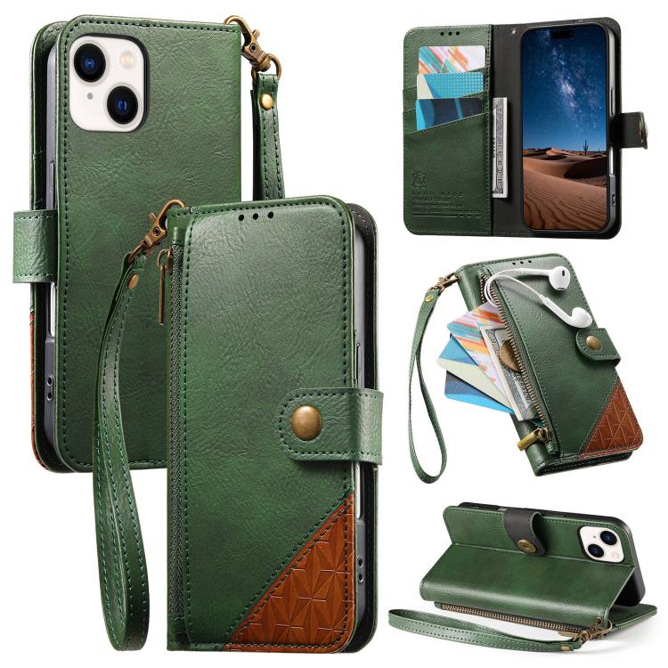 Capa para telemóvel carteira com fecho e costura em pele vegana com alça, para iPhone 15 Pro Max, para iPhone 15 Pro, para iPhone 15 Plus, para iPhone 15