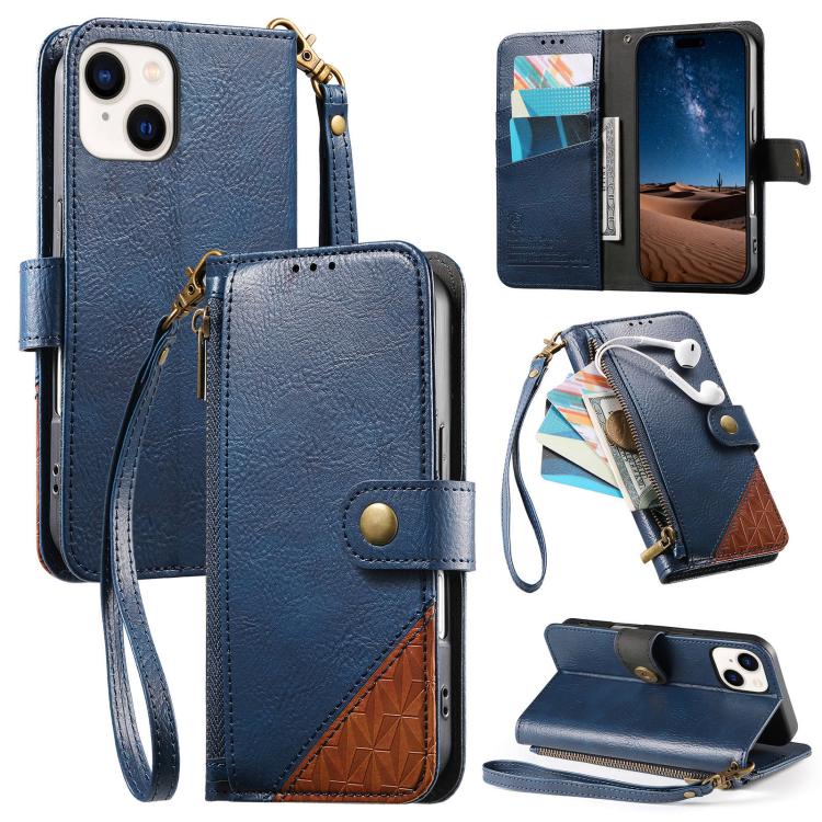 Capa para telemóvel carteira com fecho e costura em pele vegana com alça, para iPhone 15 Pro Max, para iPhone 15 Pro, para iPhone 15 Plus, para iPhone 15