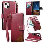 Capa para telemóvel carteira com fecho e costura em pele vegana com alça, para iPhone 15 Pro Max, para iPhone 15 Pro, para iPhone 15 Plus, para iPhone 15