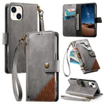 Capa para telemóvel carteira com fecho e costura em pele vegana com alça, para iPhone 15 Pro Max, para iPhone 15 Pro, para iPhone 15 Plus, para iPhone 15