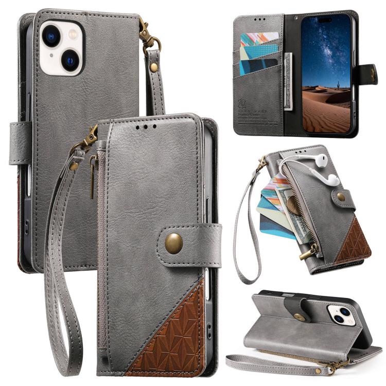 Capa para telemóvel carteira com fecho e costura em pele vegana com alça, para iPhone 15 Pro Max, para iPhone 15 Pro, para iPhone 15 Plus, para iPhone 15