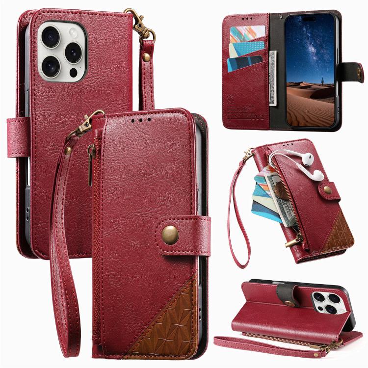 Capa para telemóvel carteira com fecho e costura em pele vegana com alça, para iPhone 15 Pro Max, para iPhone 15 Pro, para iPhone 15 Plus, para iPhone 15
