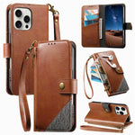 Capa para telemóvel carteira com fecho e costura em pele vegana com alça, para iPhone 15 Pro Max, para iPhone 15 Pro, para iPhone 15 Plus, para iPhone 15