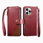 Capa para telemóvel carteira com fecho e costura em pele vegana com alça, para iPhone 15 Pro Max, para iPhone 15 Pro, para iPhone 15 Plus, para iPhone 15