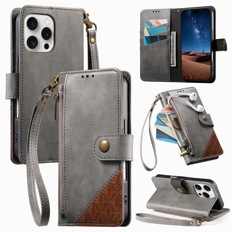 Capa para telemóvel carteira com fecho e costura em pele vegana com alça, para iPhone 15 Pro Max, para iPhone 15 Pro, para iPhone 15 Plus, para iPhone 15