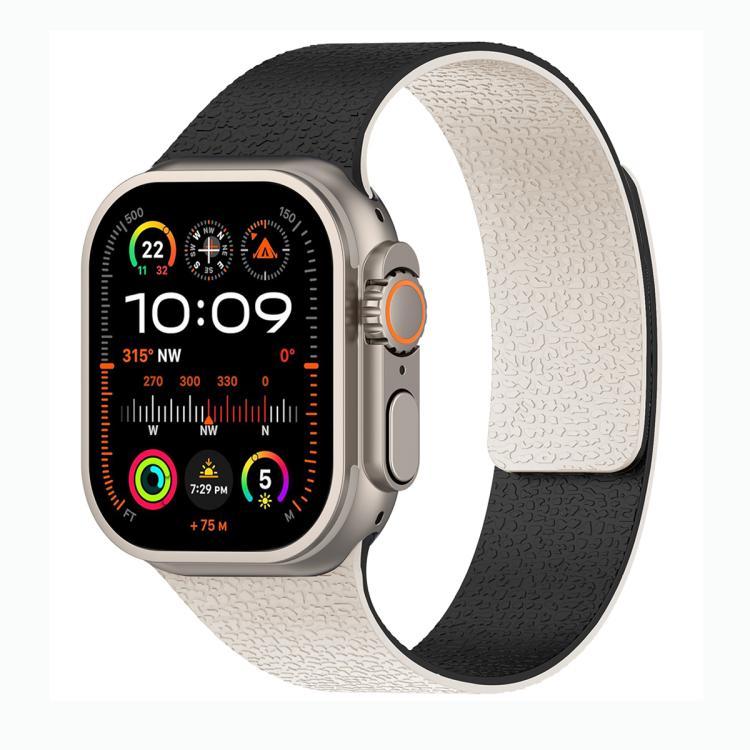 Correia de relógio magnética em silicone com textura de lichia e blocos de cor, para Apple Watch 46mm / 49mm / 45mm / 44mm, para Apple Watch 42mm / 41mm / 40mm / 38mm