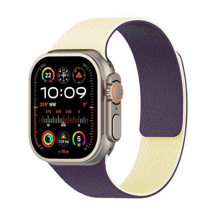 Correia de relógio magnética em silicone com textura de lichia e blocos de cor, para Apple Watch 46mm / 49mm / 45mm / 44mm, para Apple Watch 42mm / 41mm / 40mm / 38mm