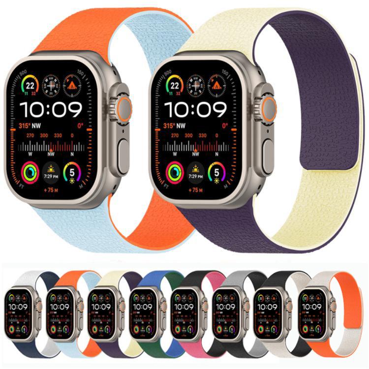 Correia de relógio magnética em silicone com textura de lichia e blocos de cor, para Apple Watch 46mm / 49mm / 45mm / 44mm, para Apple Watch 42mm / 41mm / 40mm / 38mm
