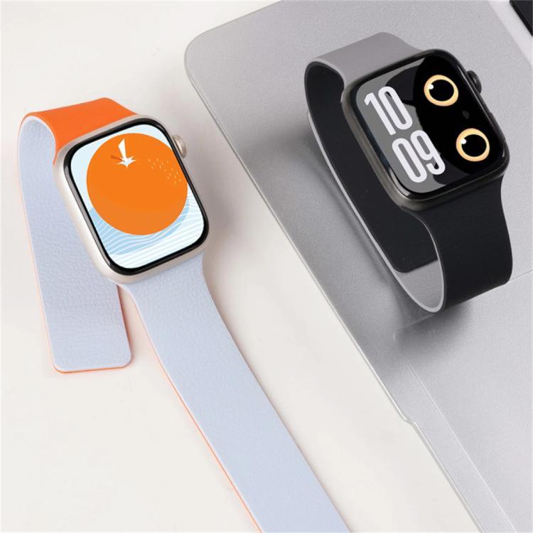 Correia de relógio magnética em silicone com textura de lichia e blocos de cor, para Apple Watch 46mm / 49mm / 45mm / 44mm, para Apple Watch 42mm / 41mm / 40mm / 38mm