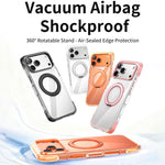 Capa de telemóvel magnética em acrílico transparente com airbag, vedação a vácuo e suporte rotativo, Para iPhone 17 Pro Max, Para iPhone 17 Pro, Para iPhone 17