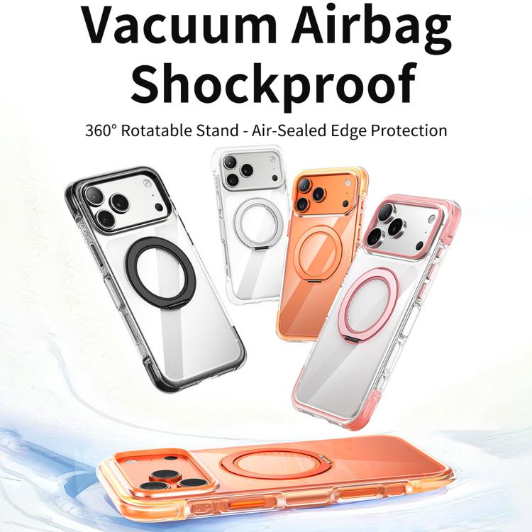 Capa de telemóvel magnética em acrílico transparente com airbag, vedação a vácuo e suporte rotativo, Para iPhone 17 Pro Max, Para iPhone 17 Pro, Para iPhone 17