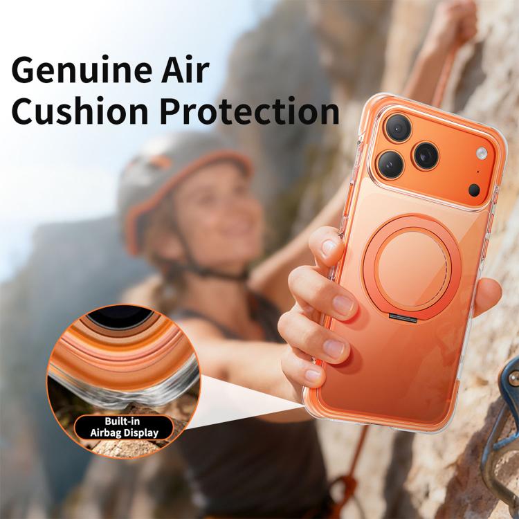 Capa de telemóvel magnética em acrílico transparente com airbag, vedação a vácuo e suporte rotativo, Para iPhone 17 Pro Max, Para iPhone 17 Pro, Para iPhone 17