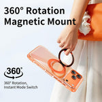 Capa de telemóvel magnética em acrílico transparente com airbag, vedação a vácuo e suporte rotativo, Para iPhone 17 Pro Max, Para iPhone 17 Pro, Para iPhone 17