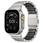 Pulseira de Relógio em Silicone com Fecho Magnético e Conta Única em Aço Inoxidável, Para Apple Watch 46mm / 49mm / 45mm / 44mm
