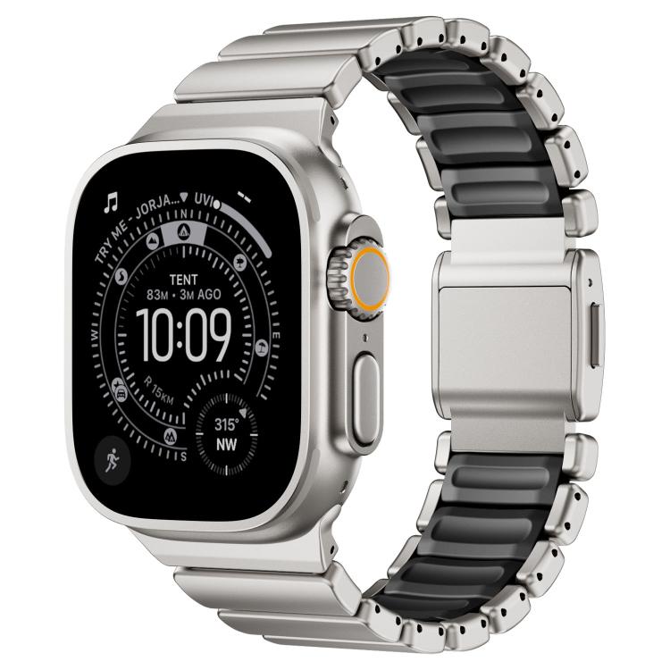 Pulseira de Relógio em Silicone com Fecho Magnético e Conta Única em Aço Inoxidável, Para Apple Watch 46mm / 49mm / 45mm / 44mm
