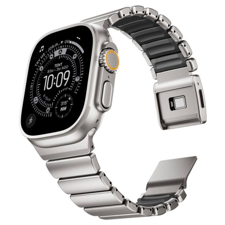 Pulseira de Relógio em Silicone com Fecho Magnético e Conta Única em Aço Inoxidável, Para Apple Watch 46mm / 49mm / 45mm / 44mm