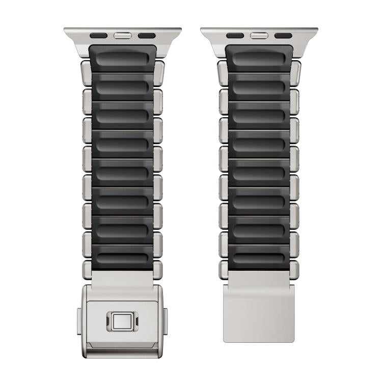 Pulseira de Relógio em Silicone com Fecho Magnético e Conta Única em Aço Inoxidável, Para Apple Watch 46mm / 49mm / 45mm / 44mm