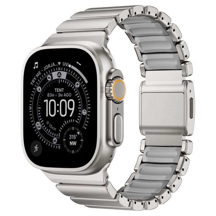Pulseira de Relógio em Silicone com Fecho Magnético e Conta Única em Aço Inoxidável, Para Apple Watch 46mm / 49mm / 45mm / 44mm