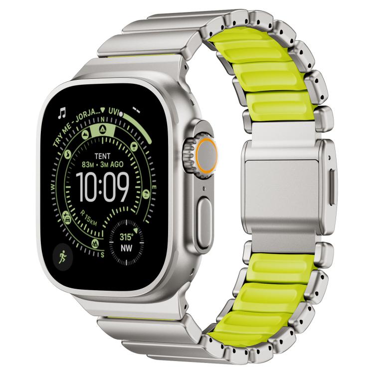 Pulseira de Relógio em Silicone com Fecho Magnético e Conta Única em Aço Inoxidável, Para Apple Watch 46mm / 49mm / 45mm / 44mm