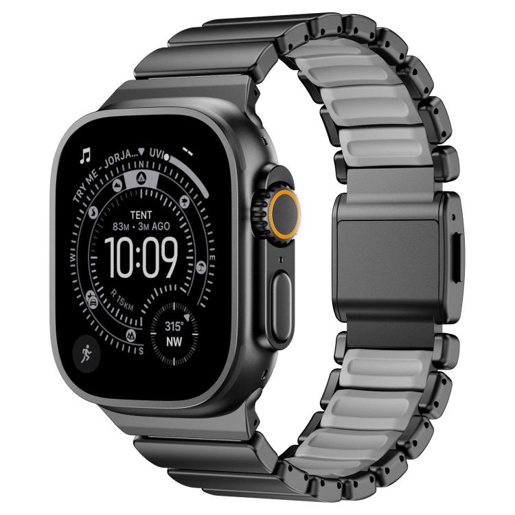 Pulseira de Relógio em Silicone com Fecho Magnético e Conta Única em Aço Inoxidável, Para Apple Watch 46mm / 49mm / 45mm / 44mm